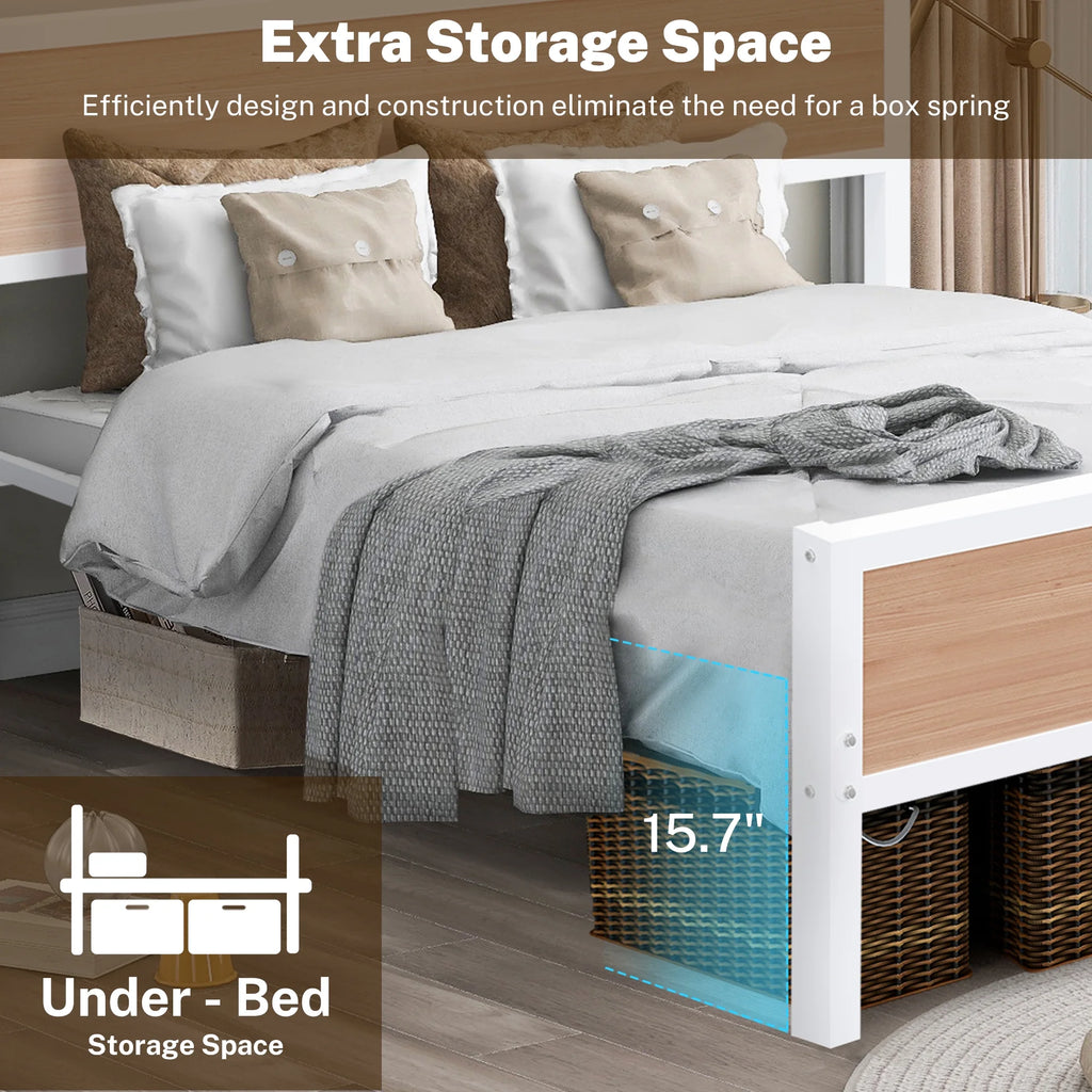 White Full Size Metal Platform Bed Frame with Headboard and Footboard K744899