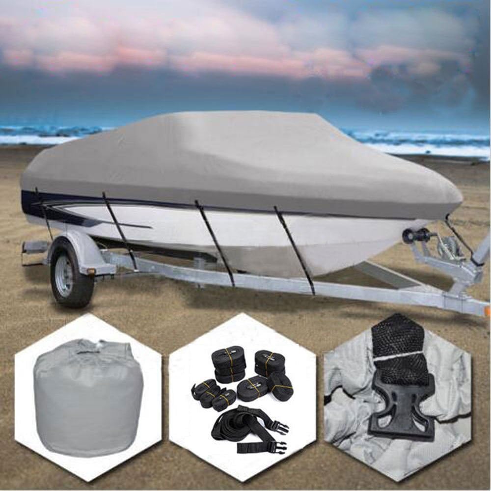Grey 600D Oxford Fabric Waterproof Boat Cover with Carrying Bag Z946469