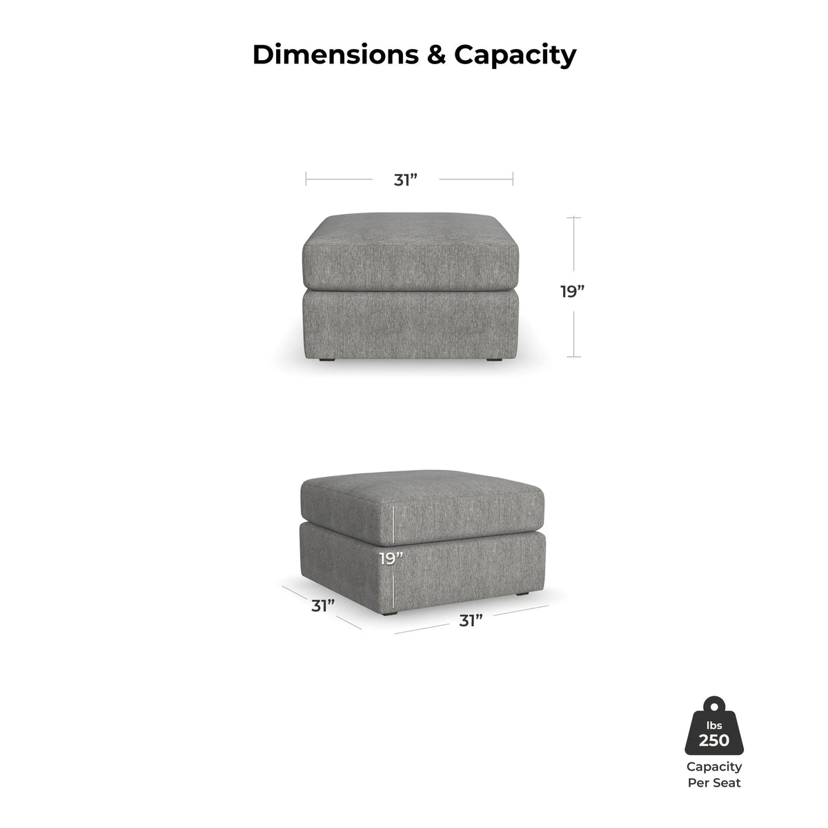 Gray Square Bumper Ottoman with Performance Fabric U10099