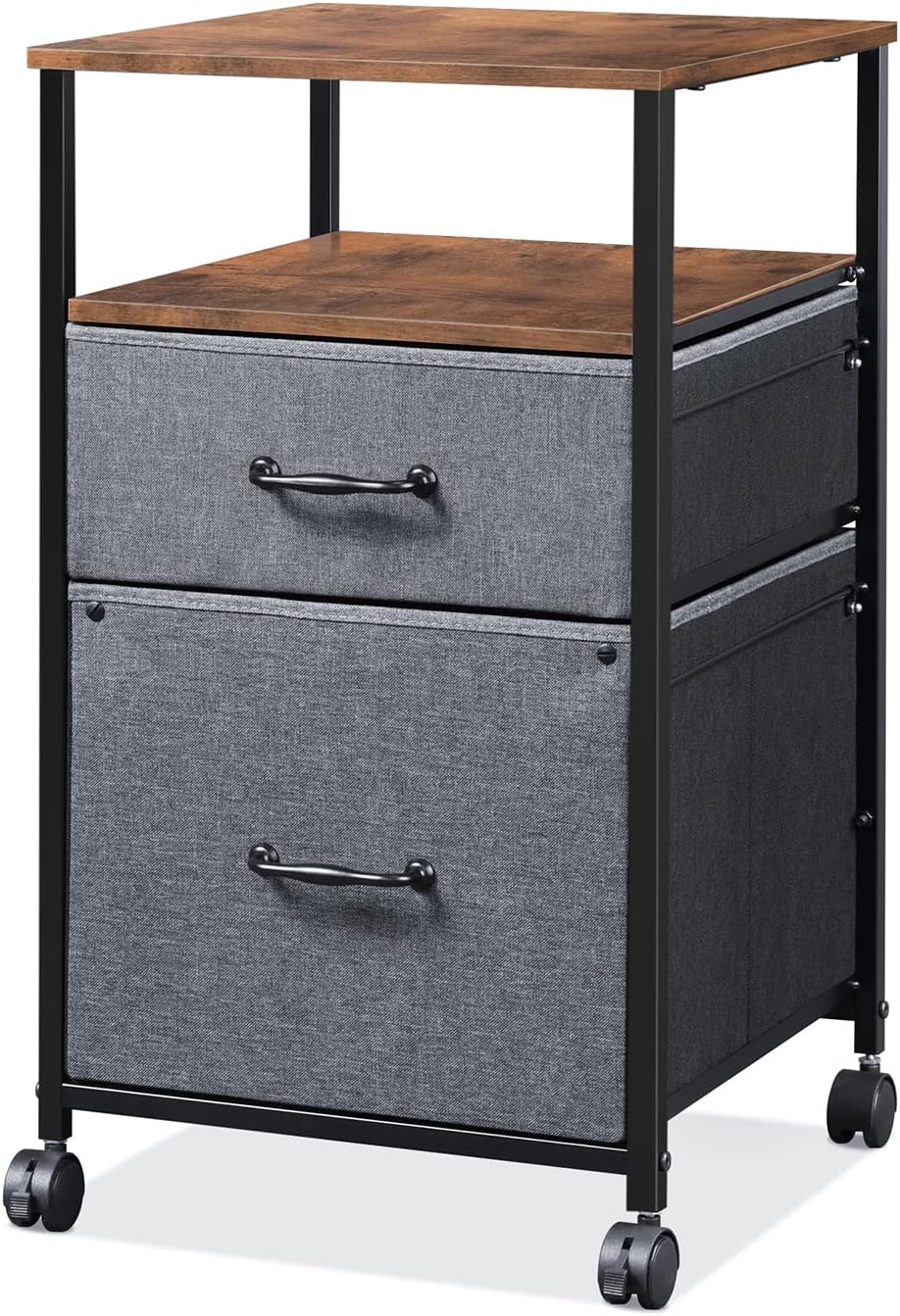 Black 2 Drawer Mobile File Cabinet with Open Storage Shelf K365