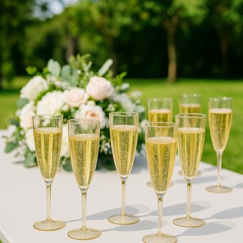 6 Oz Gold Glitter Plastic Champagne Glasses 24 Pack Q147