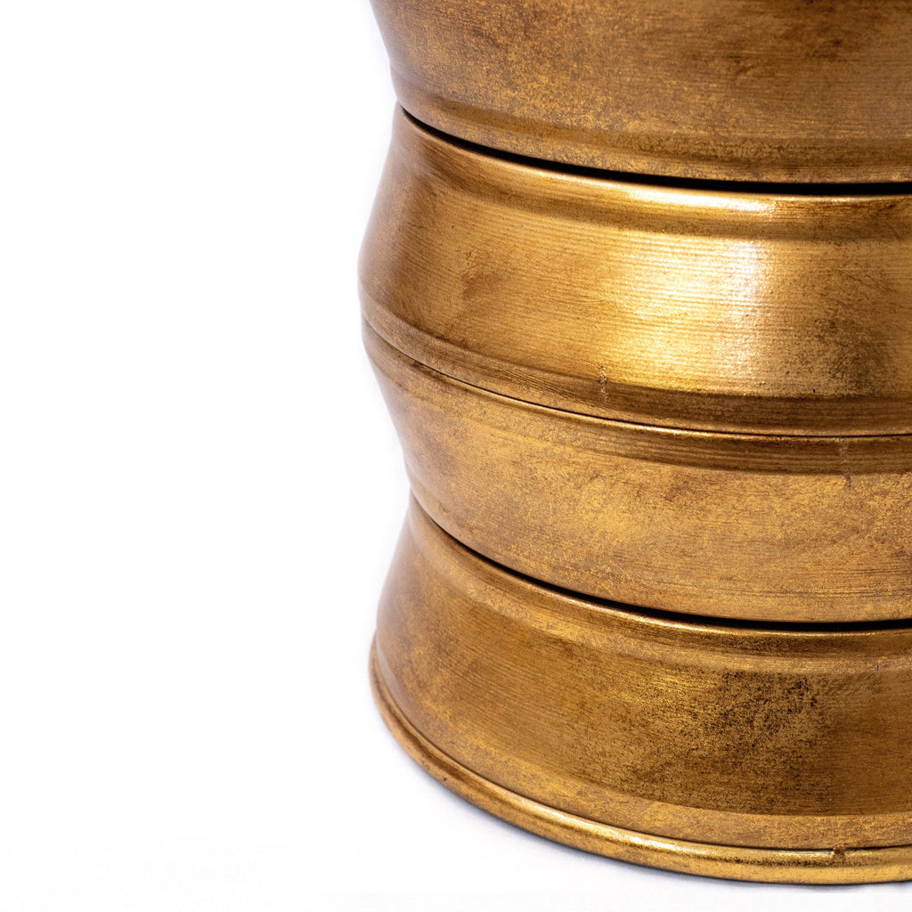 Antique Gold Iron Drum End Table with Glass Top S29667