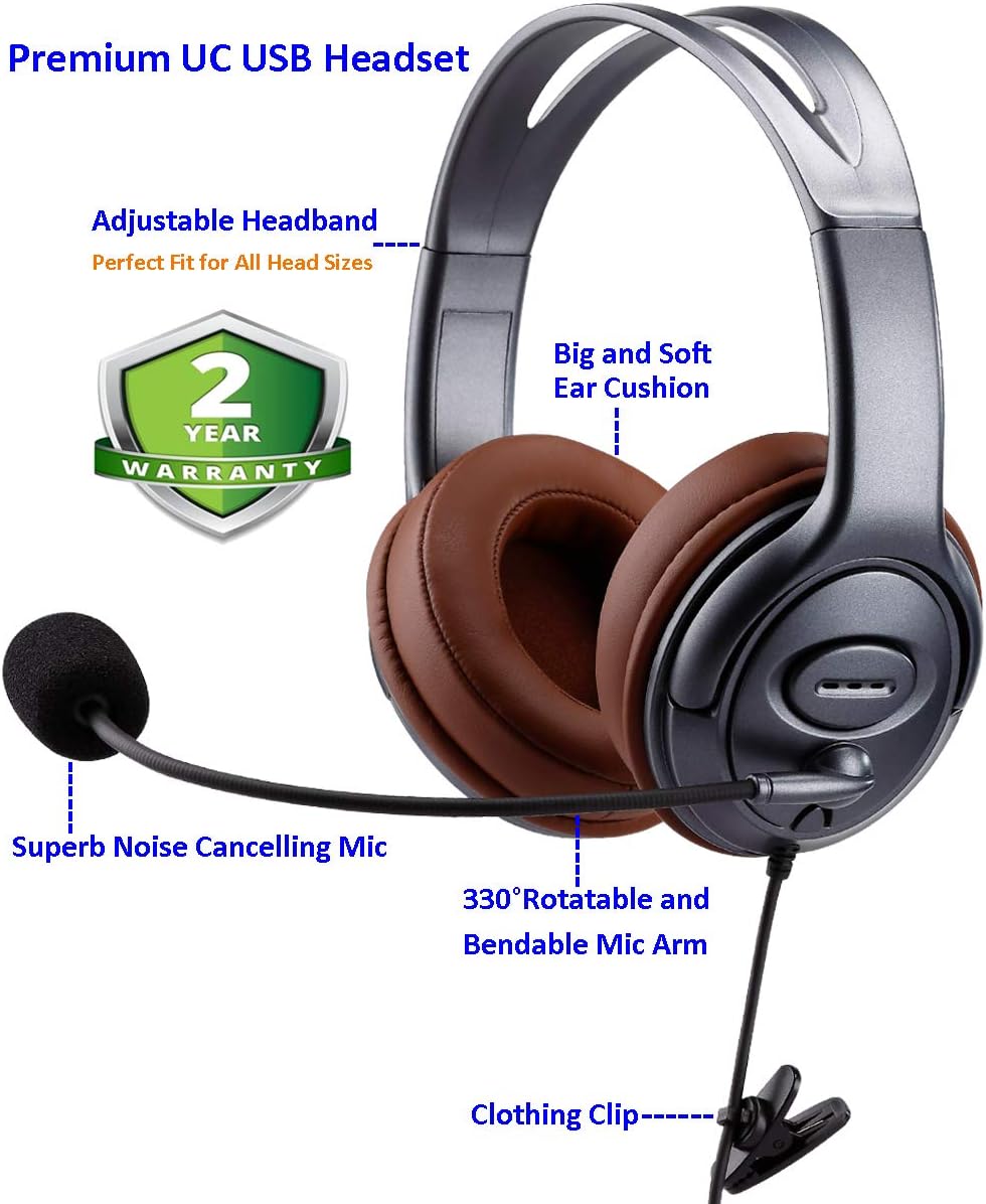 USB Headset with Microphone Noise Cancelling and Volume Controls T250