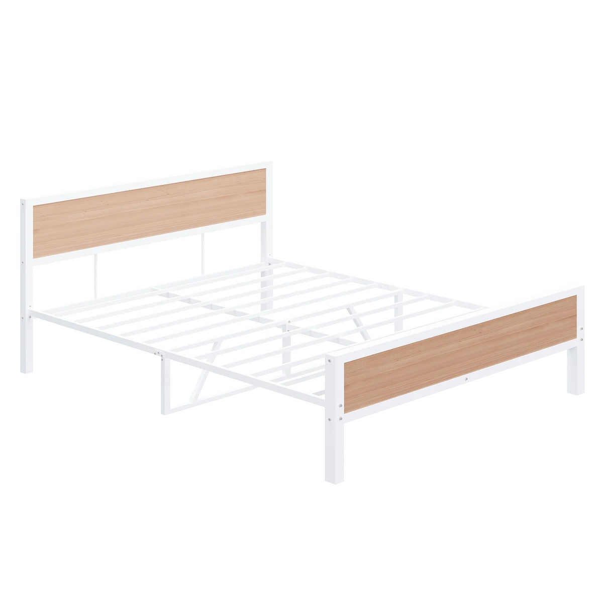 White Full Size Metal Platform Bed Frame with Headboard and Footboard K744899