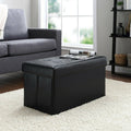 Collapsible Quilted Black Faux Leather Storage Ottoman R776836