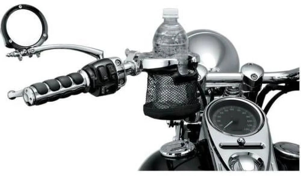 Chrome Motorcycle Handlebar Cup Holder with Mesh Basket N652