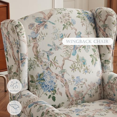 Blue Floral High Back Upholstered Accent Chair D107
