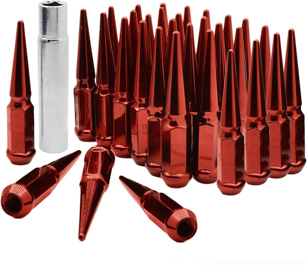 32pc Spike Lug Nut 14x2 Red 4.4 Tall Extended Metal Lugs D94351