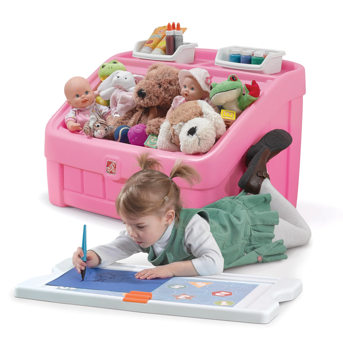Pink 2-in-1 Plastic Toy Storage Box G5751
