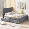 Queen Size Upholstered Platform Bed Frame with Storage 2 Drawers Z929