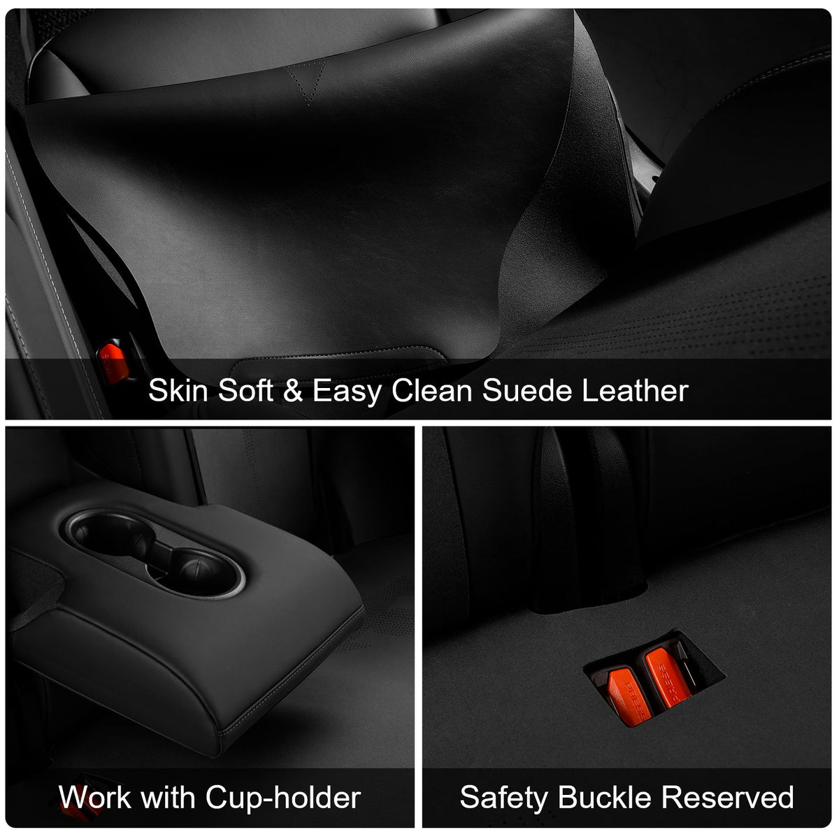 Black Suede Leather Seat Cover Cushion Protectors L810797
