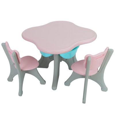 Pink Kids Table and 2 Chair Set with Storage Bins W259696