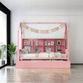 Wooden Twin Size House Bed with Trundle and Storage Shelf W8405