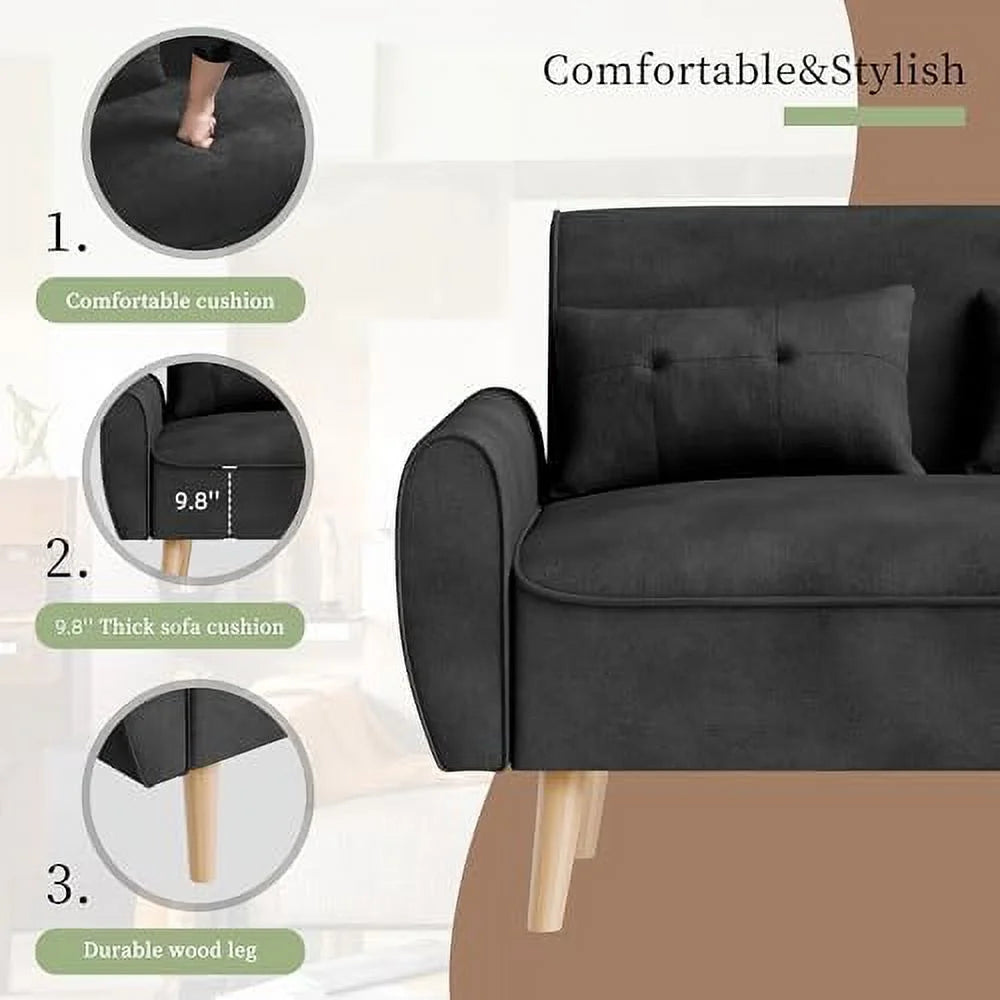 47" Small Modern Loveseat Sofa Linen Fabric 2-Seat Sofa Couch G455413