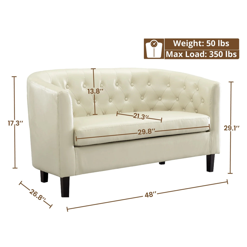 Cream Faux Leather Barrel Loveseat E640