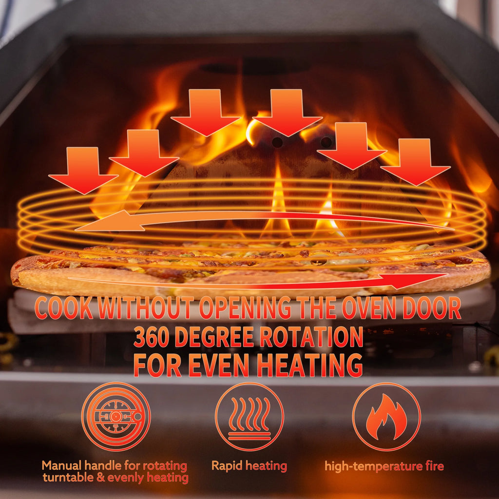 Silver Pizza Oven Portable Stainless Steel Wood Fired Pizza Maker with Built-in Thermometer Carry Bag F373