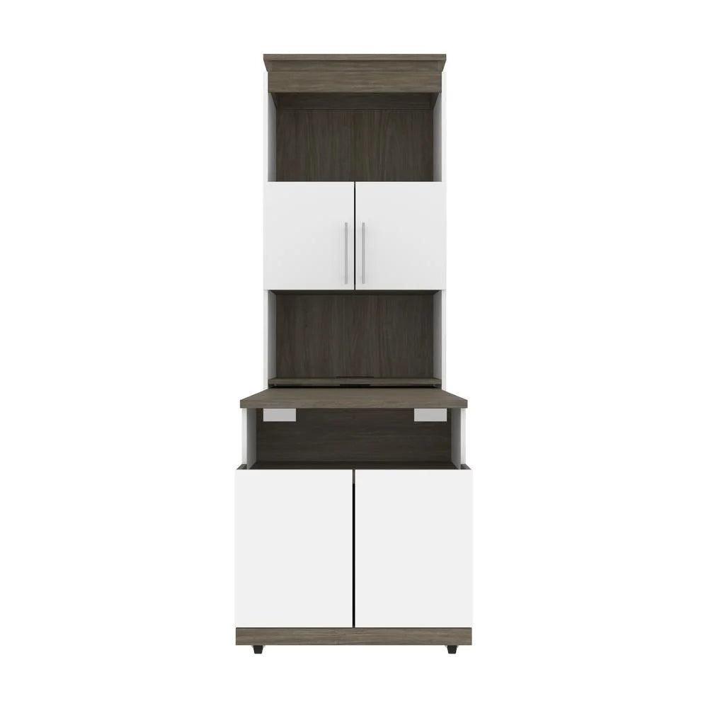 White & Walnut Grey Shelving Unit with Fold-Out Desk X6792