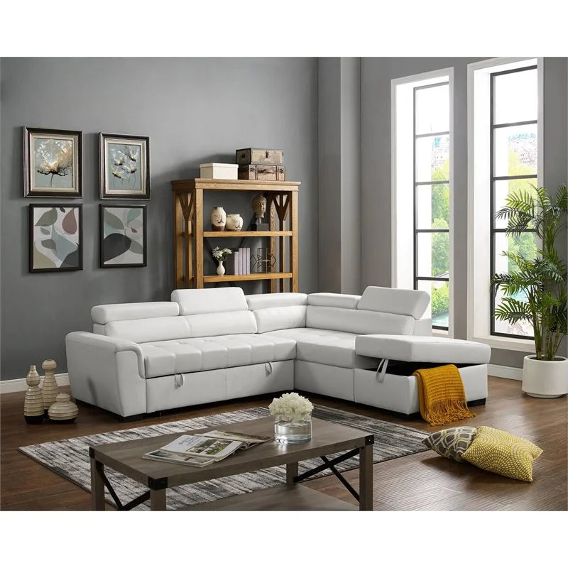 Black Faux Leather Sleeper Sofa with Storage Ottoman E218552