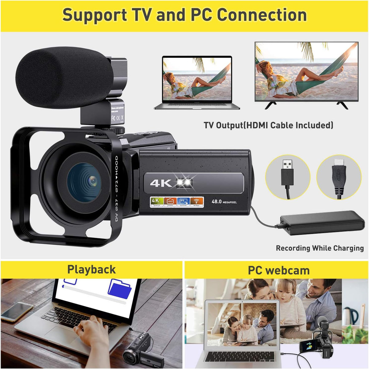 4K Video Camera WiFi Camcorder with 16X Digital Zoom V41916