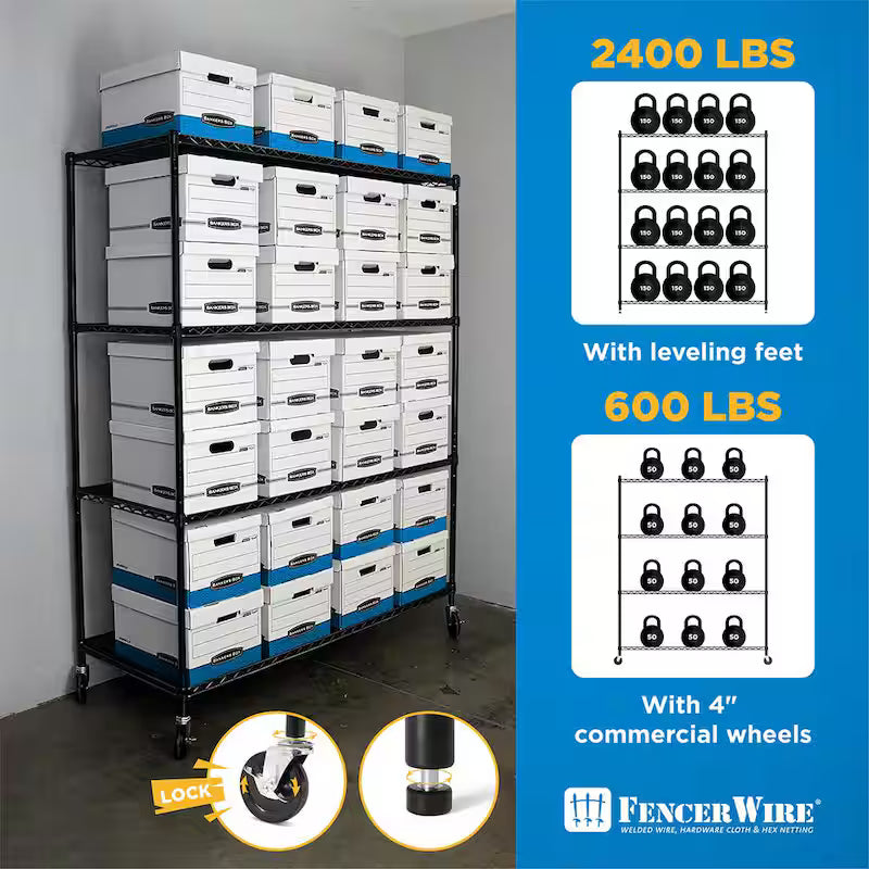 Black 4-Tier Metal Storage Shelving Unit with Casters Q324187