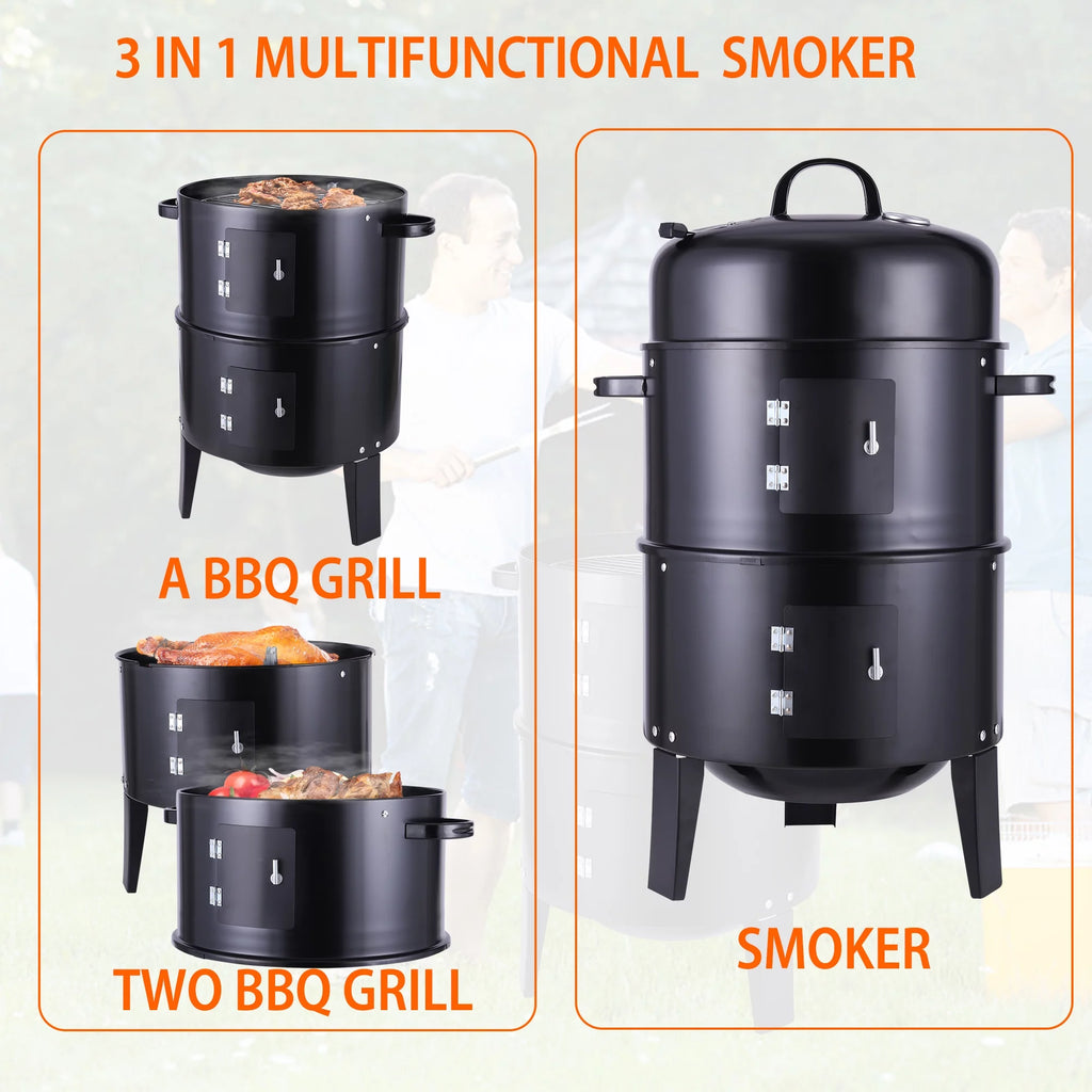 3 in 1 Vertical Charcoal BBQ Smoker Grill L505621