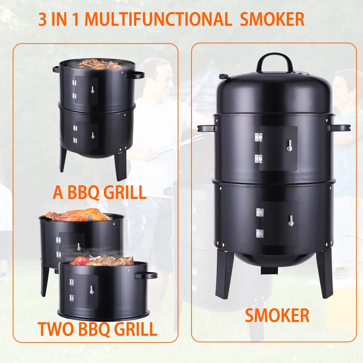 3 in 1 Vertical Charcoal BBQ Smoker Grill L505621