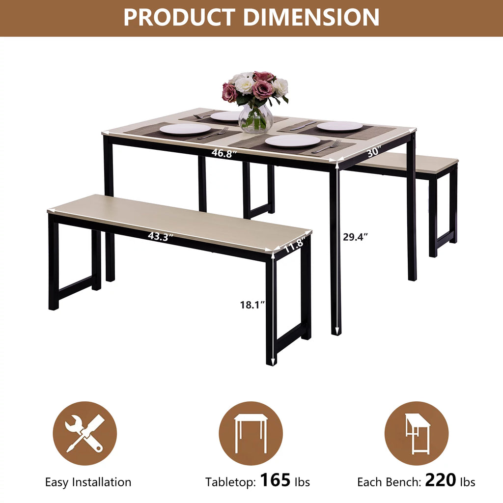 3 Pieces Dining Table Set with 2 Benches M6481