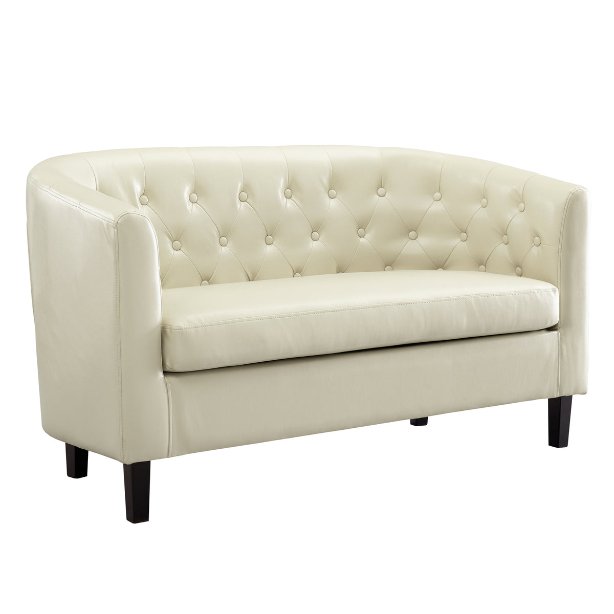 Cream Faux Leather Barrel Loveseat E640