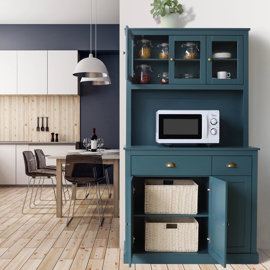 71'' Blue Pantry Cabinet with Glass Doors X55488