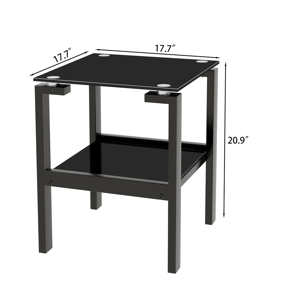 Black Tempered Glass 2 Layer End Table G250
