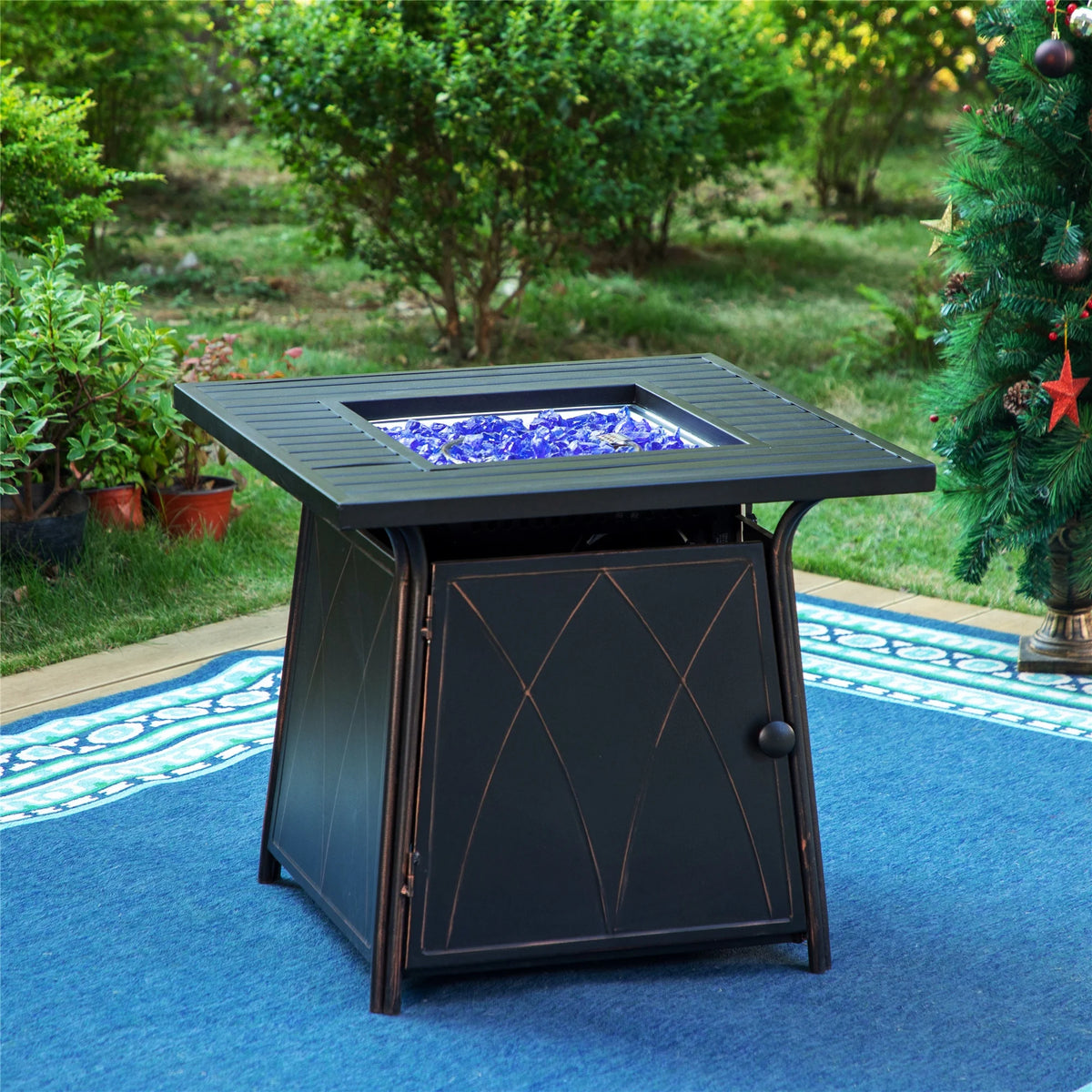 28'' Gas Fire Pit Table with Blue Fire Glass U8565