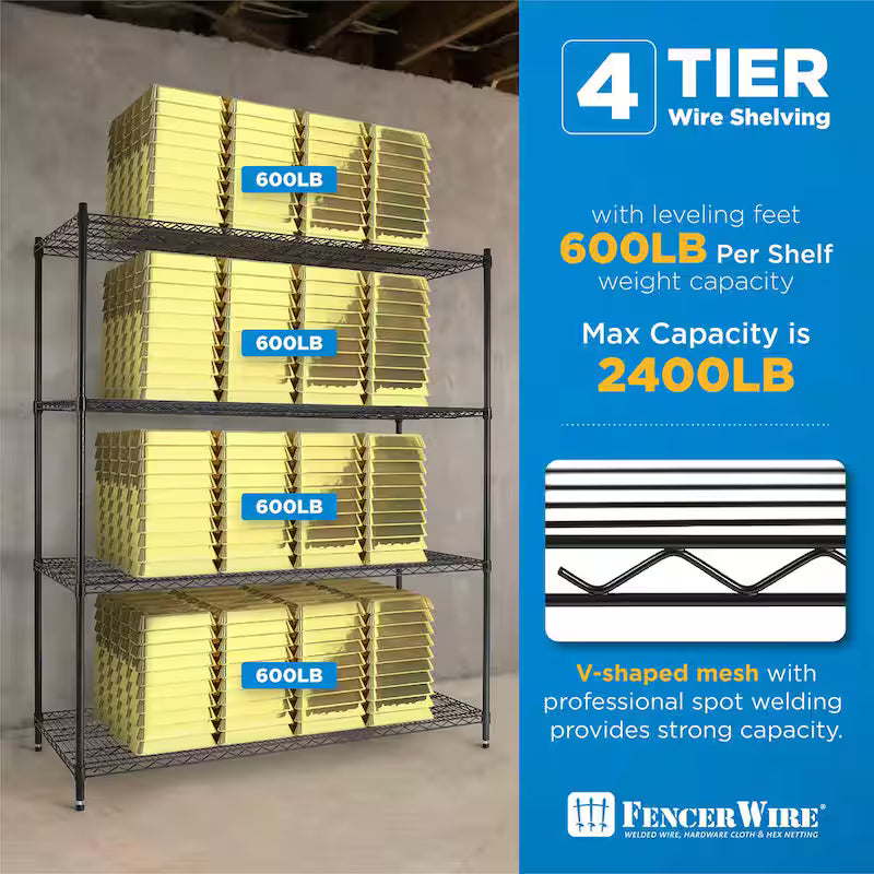 Black 4-Tier Metal Storage Shelving Unit with Casters Q324187