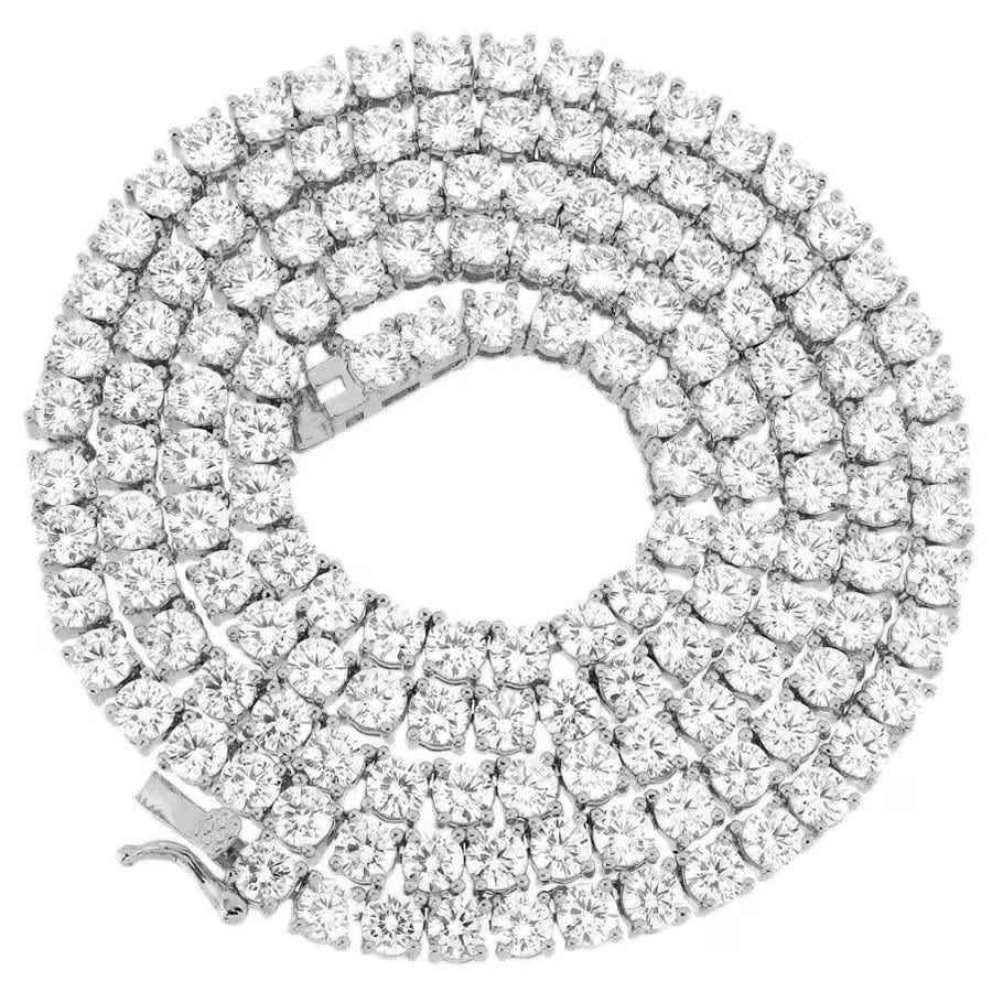 14K White Gold Finish Tennis Chain Necklace 24" O11801