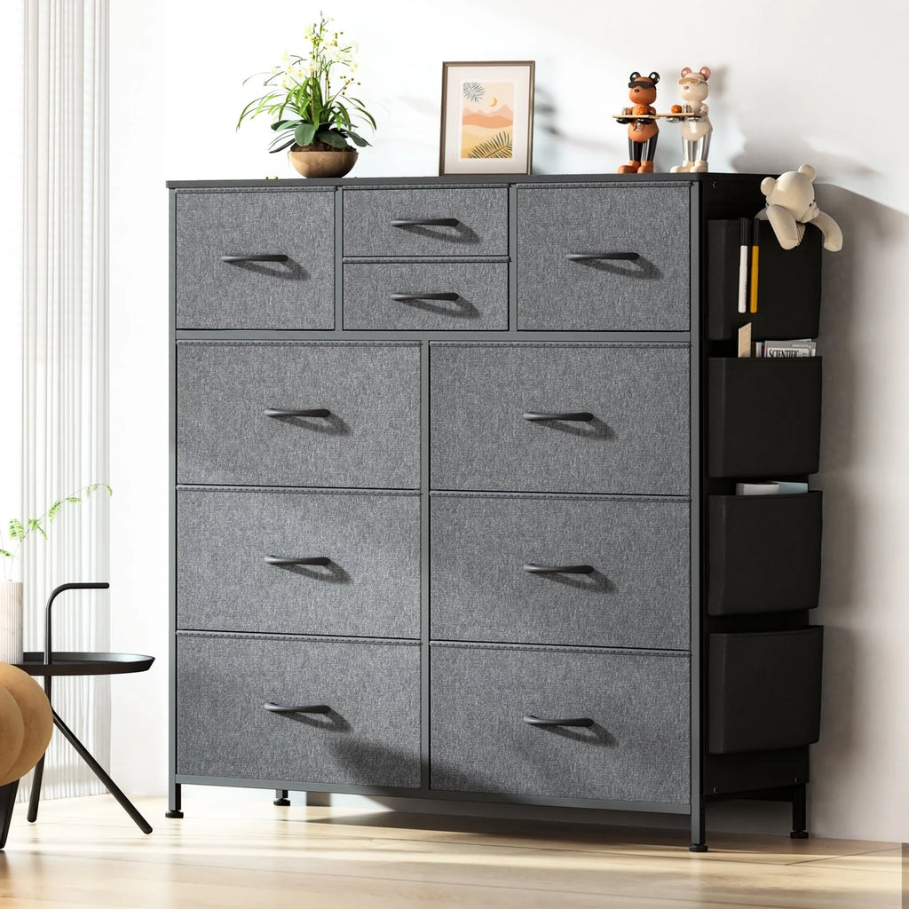 10 Drawer Fabric Dresser with Side Pockets and Hooks A3729