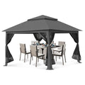 13 x13 ft Pop up Gazebo Canopy Shelter with Mosquito Netting, Brown Z97775