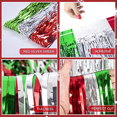 3 Pack Red Silver Green Tinsel Fringe Curtains B728304