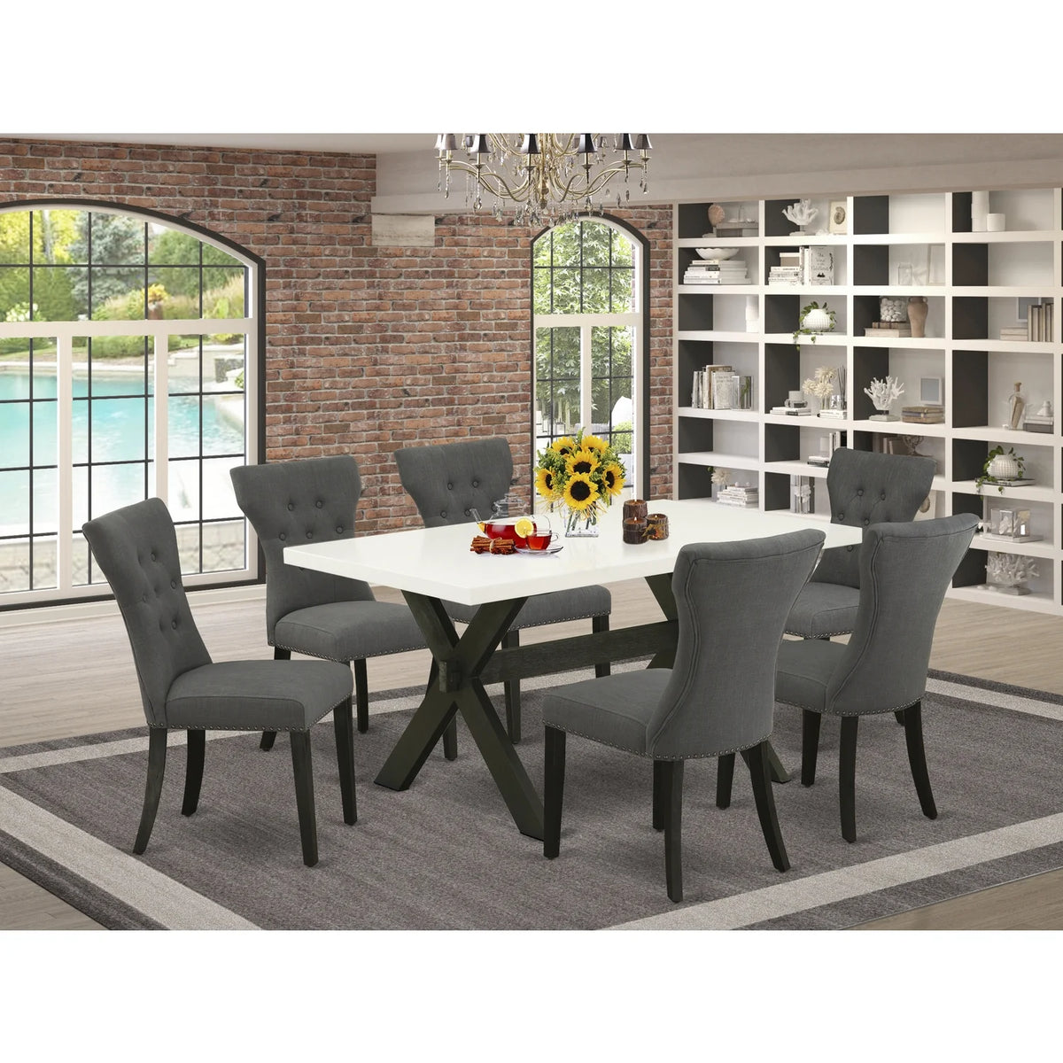 7-Piece Modern Dining Table Set with 6 Chairs M701874