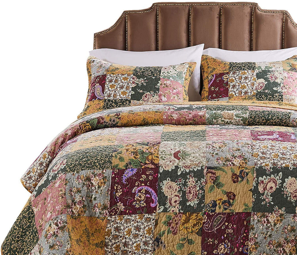 Antique Chic Reversible Cotton Patchwork Bedspread Set, 3-Piece King R59425