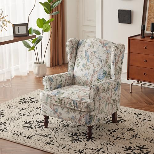 Blue Floral High Back Upholstered Accent Chair D107