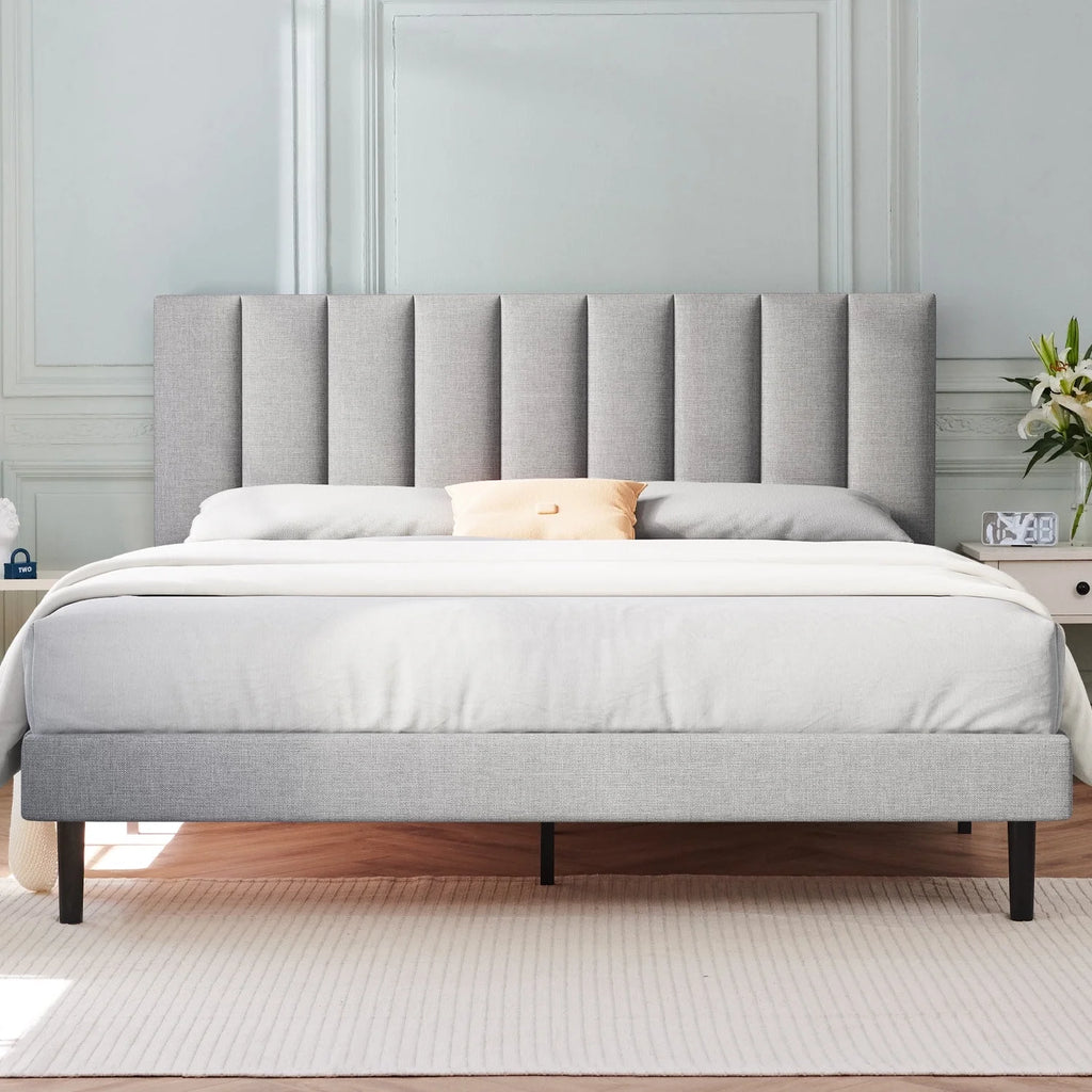 Queen Upholstered Platform Bed Frame Light Gray I60963
