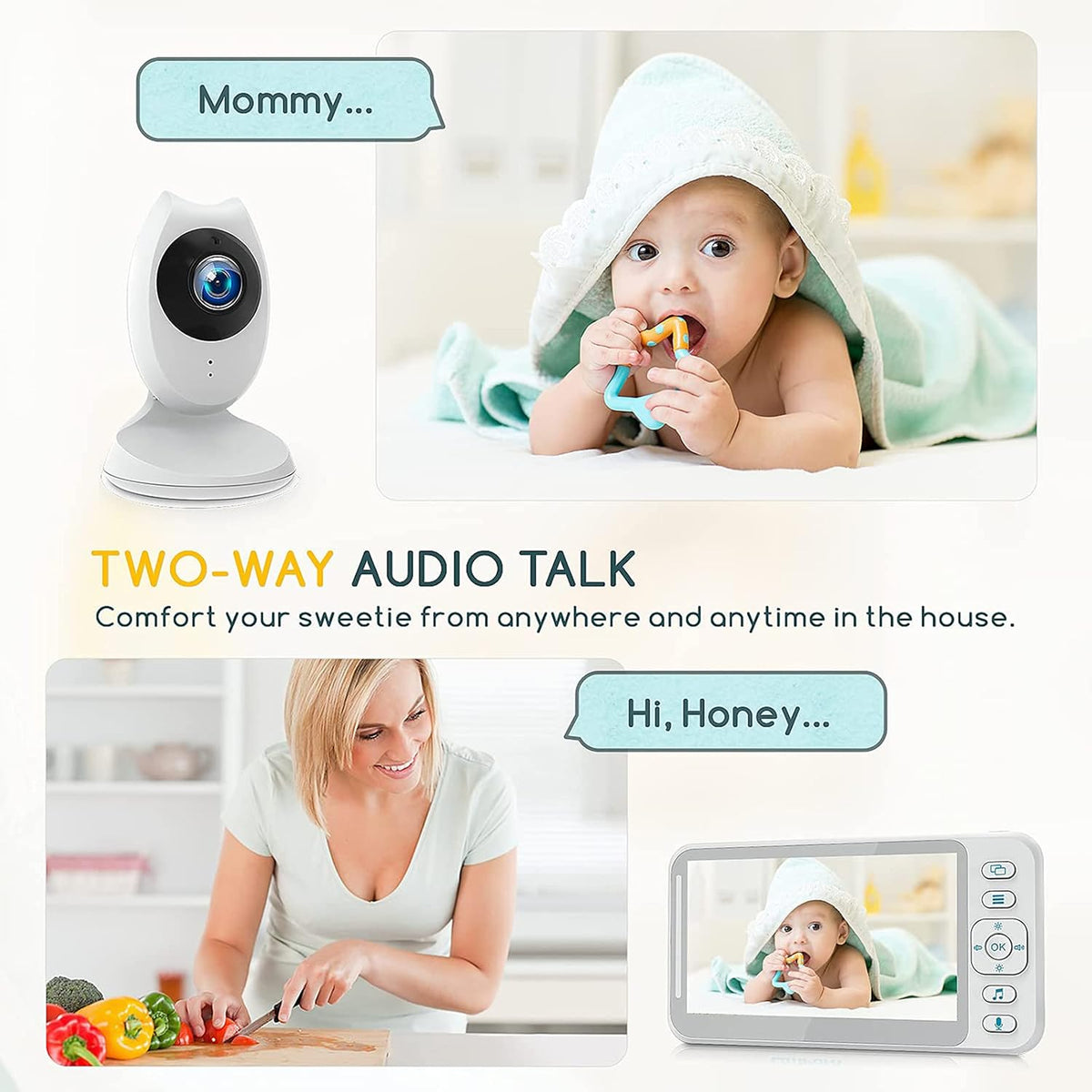 White 4.3 inch LCD Video Baby Monitor with Camera and Audio A699