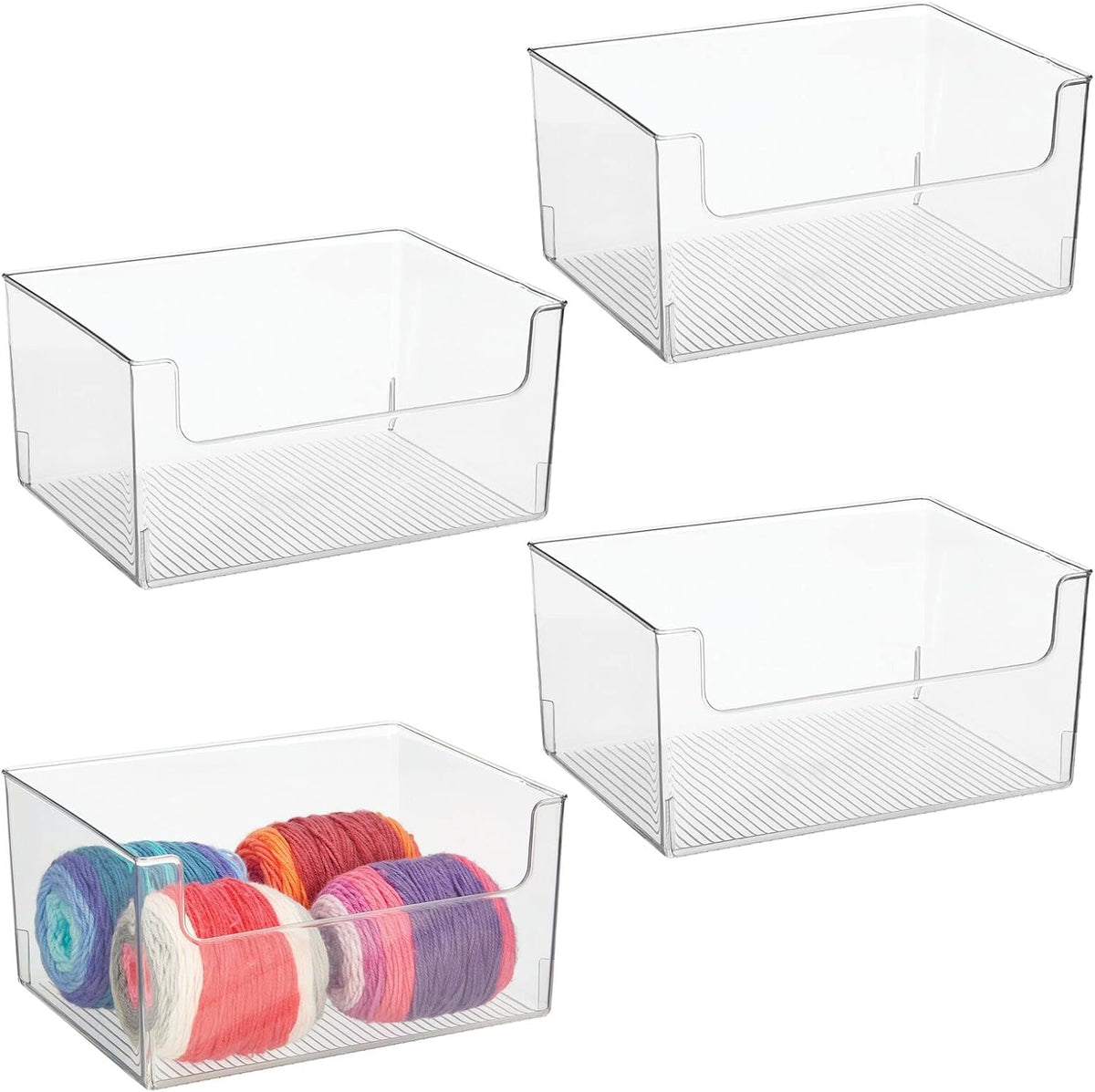 Clear Stackable Open Front Storage Organizer Bin Basket 4 Pack U683