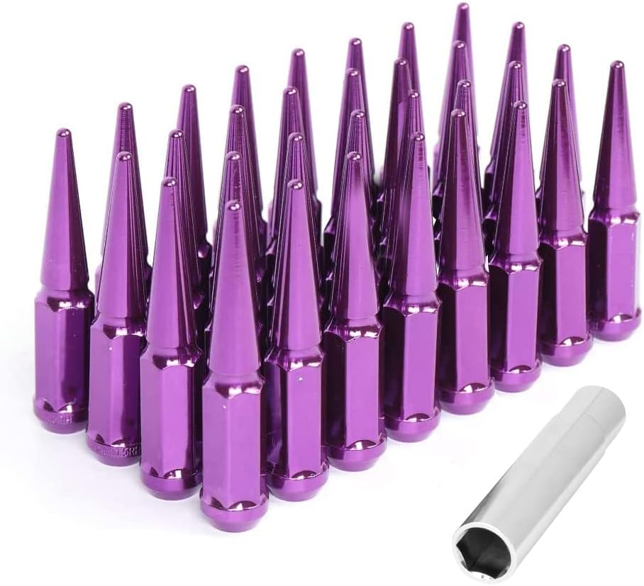 32pc Spike Lug Nut 14x2 Red 4.4 Tall Extended Metal Lugs D94351