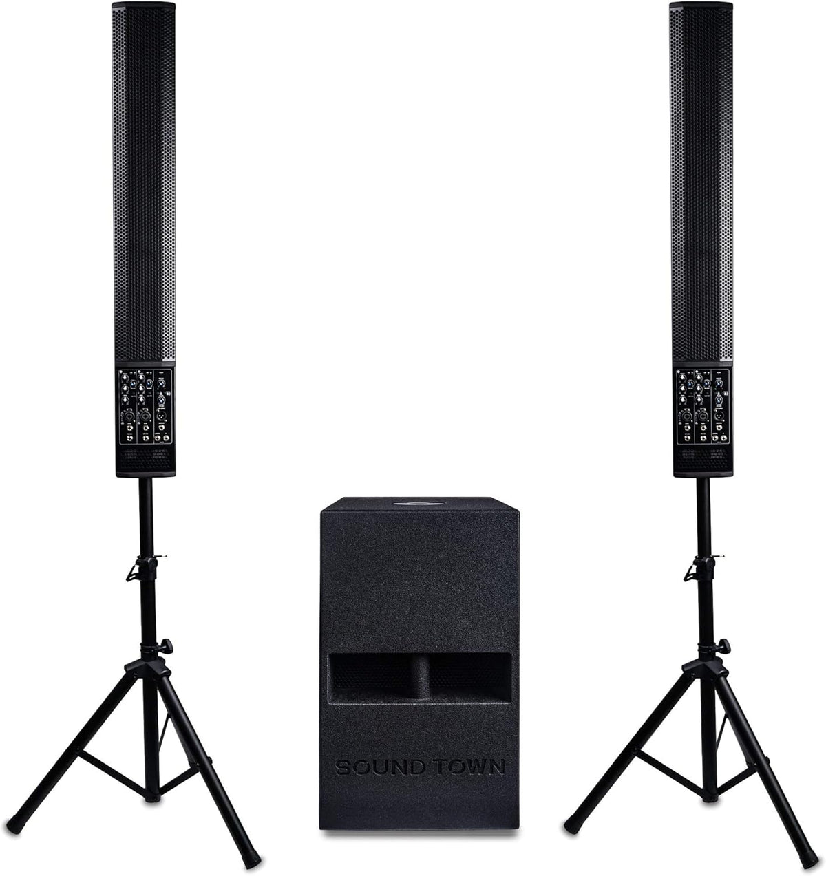 Pair of Powered Column Speakers with Speaker Stands Y848509