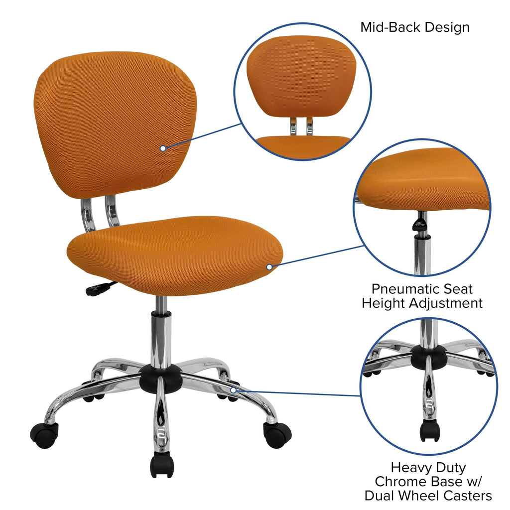 Yellow Mid-Back Mesh Padded Swivel Task Office Chair E6395