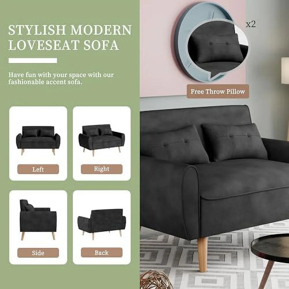 47" Small Modern Loveseat Sofa Linen Fabric 2-Seat Sofa Couch G455413