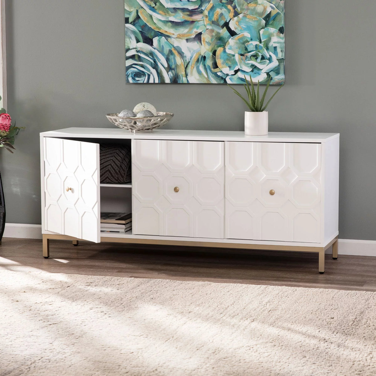 Antique White 3-Door Accent Cabinet W482