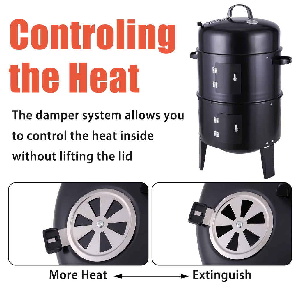 3 in 1 Vertical Charcoal BBQ Smoker Grill L505621
