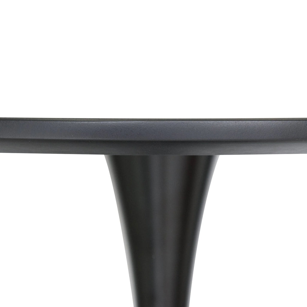 Black Round Dining Table with Wood Top and Iron Pedestal Base O402