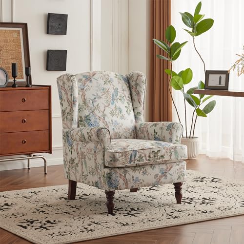 Blue Floral High Back Upholstered Accent Chair D107